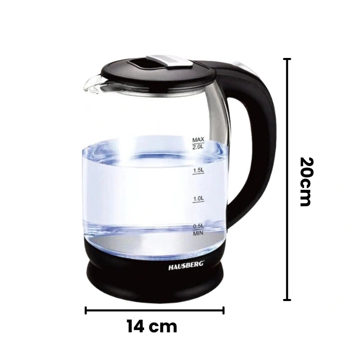 HAUSBERG HB-3616 Glazen Waterkoker 2L met LED & 360° Basis