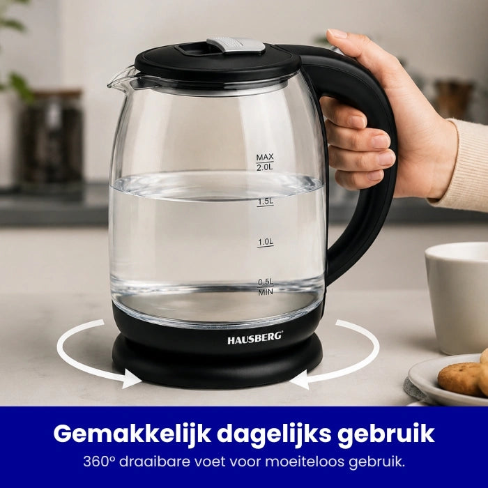 HAUSBERG HB-3616 Glazen Waterkoker 2L met LED & 360° Basis