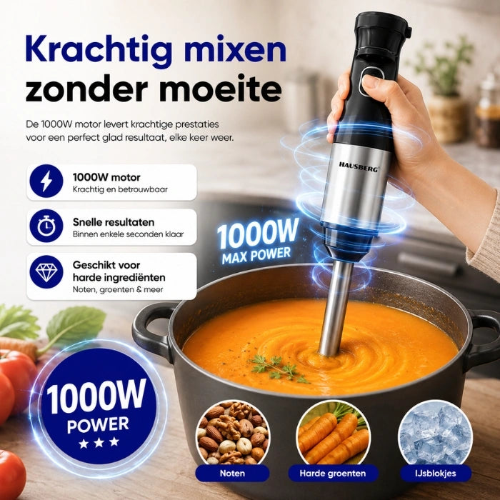 HAUSBERG HB-7704IN Staafmixer 2-in-1 1000W met Garde & Maatbeker