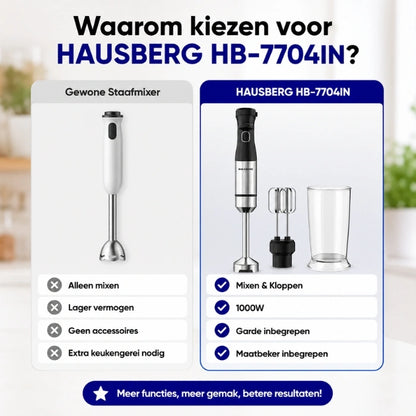 HAUSBERG HB-7704IN Staafmixer 2-in-1 1000W met Garde & Maatbeker