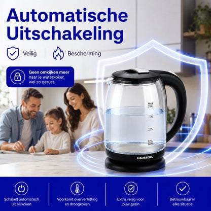 HAUSBERG HB-3616 Glazen Waterkoker 2L met LED & 360° Basis