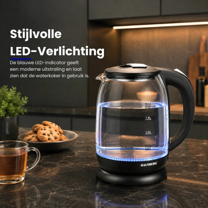 HAUSBERG HB-3616 Glazen Waterkoker 2L met LED & 360° Basis