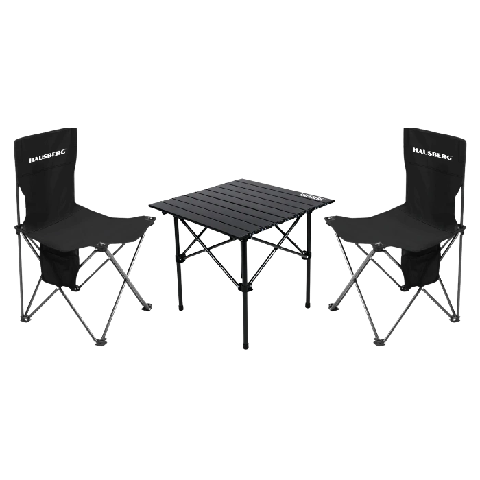 HAUSBERG HB-G 001 Ensemble de camping avec table pliante et 2 chaises noir