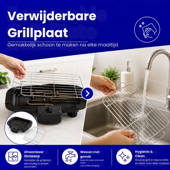 Verwijderbare
Grillplaat
Gemakkelijk schoon te maken na elke maaltijd.